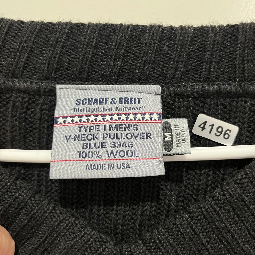 Scharf & Breit Mens V-Neck Wool Commando Sweater Black Type I Ribbed USA M